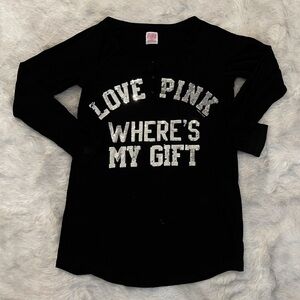 Victoria’s Secret Pink Vintage Where’s My Gift Sequin Black Pajama Sleep Shirt M